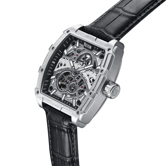 Reign Olympia Automatic Watch with Semi-Skeleton Leather Strap