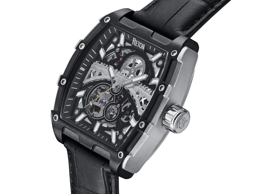 Reign Olympia Automatic Watch with Semi-Skeleton Leather Strap