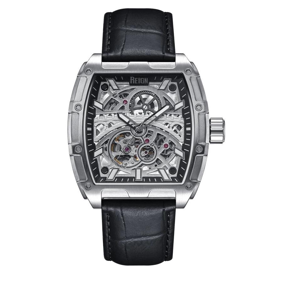 Reign Olympia Automatic Watch with Semi-Skeleton Leather Strap